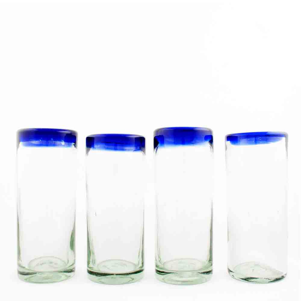 Clear straight tumbler with a blue rim - Image 2