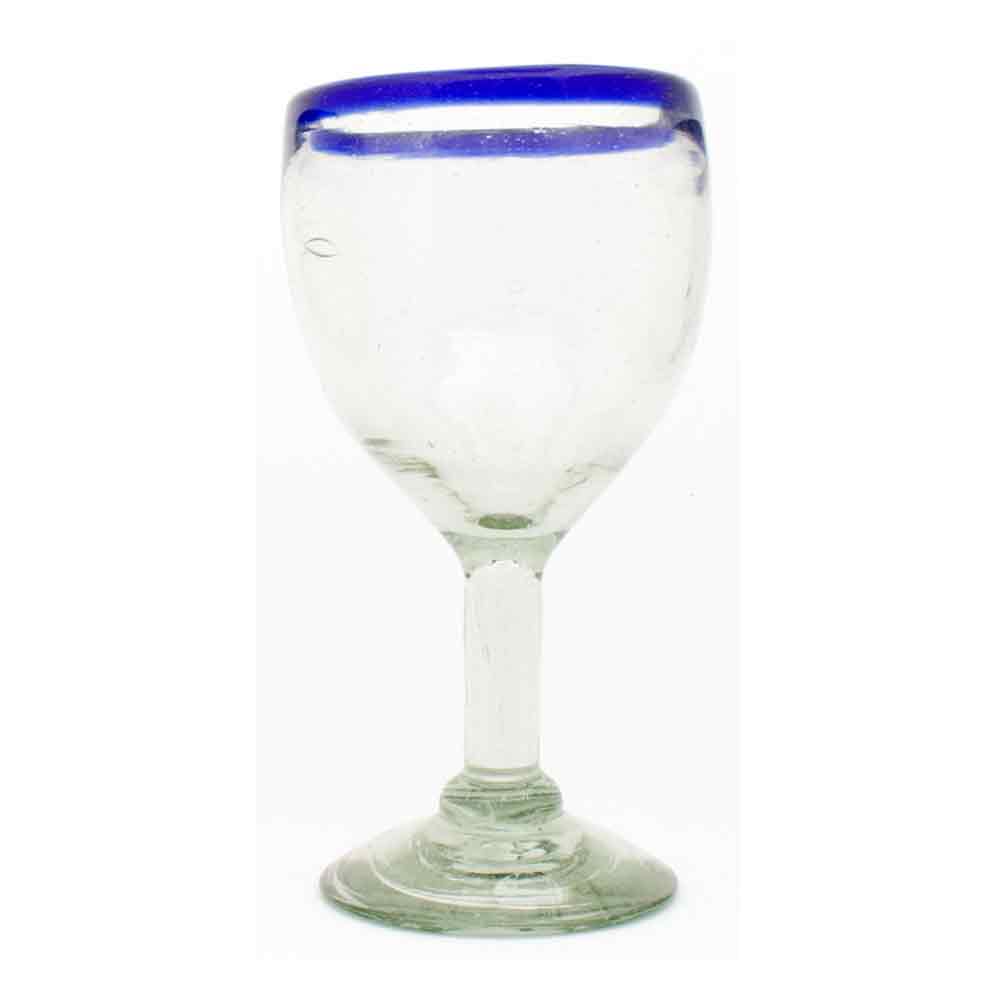 Clear with a blue rim wine glass